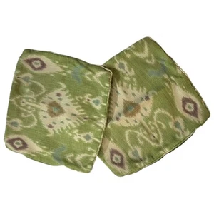 Ikat Throw Pillow Covers Zip Cotton Custom Decorator Green Woven Textured 18x18 - Picture 1 of 7