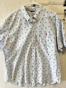 Polo Button Down Shirt Men Size 3XL Blue palm tree embr Short Sleeve - 177 - Picture 1 of 5