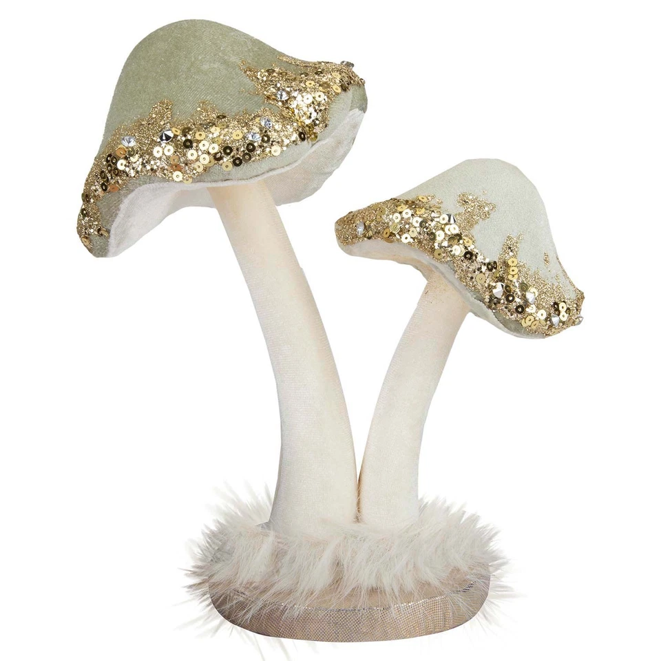 VFM E-STORE Christmas Velvet Mushroom Decoration 21cm x 19cm Green X 1