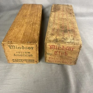 Vintage WINDSOR CLUB Wooden Pasteurized Cheese Food Boxes Set Of 2 - Picture 1 of 5
