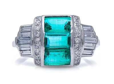 三石风格哥伦比亚翡翠 1.60 克拉带 CZ 925 纯银戒指。 — 第 1/4 张图片