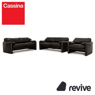 Cassina Maralunga Leather Sofa Set Black 2X Two-Seater Armchairs Manual - Image 1 of 4