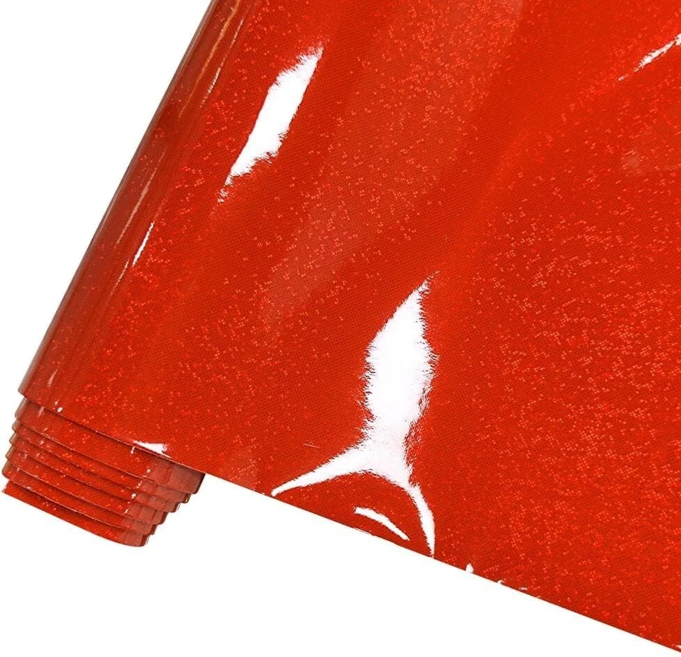 Rollo de tela de imitación de cuero PU rojo cristal flash láser holográfico, 12''X53'', nuevo en caja Foto 1 de 4