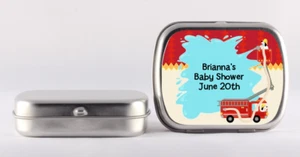 Fire Truck Mint Tin Stickers - Baby Shower Favor - Personalized Mint Tin Labels  - Picture 1 of 4