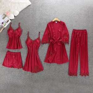 Ladies Sexy Silk Satin Pajama Set Lace Sleepwear Home Wear Nightwear For Women - Picture 1 of 34