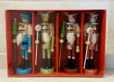 4 Sparkling Nutcrackers Christmas Figurine Ornament Xmas Home Decoration 5.5” .. - Image 1 of 4