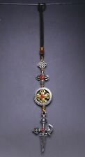 20CM Tibet Buddhism iron Gilt Phurba Dagger Holder Amulet key Chain Pendant
