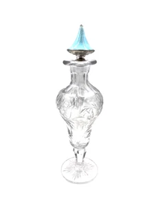 Robin's Egg blau guillochiert Emaille Sterling Schnitt Kristall Parfüm Flasche HTF Thomae - Bild 1 von 6