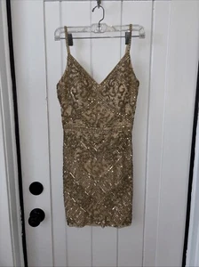Mori Lee Gold Dress Beaded Size 6 DAMAGED - Picture 1 of 17