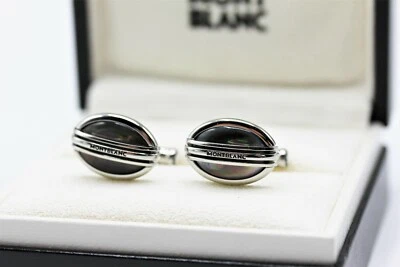 Montblanc Meisterstück Manschettenknöpfe aus Edelstahl mit Perlmutt  / NEU - Bild 1 von 4