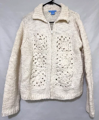 Deane & White женщин средний белый крючком молнии шерстяная смесь кардиган свитер - Изображение 1 из 4