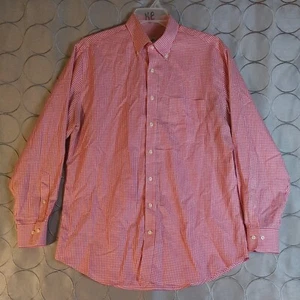 Peter Miller Nanoluxe Easy Care Button Down Shirt Mens Large Pink Gingham - Picture 1 of 12