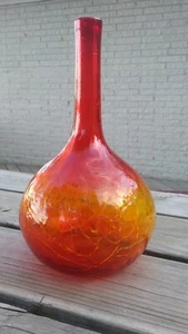 Decantador de vidrio craquelado naranja mandarina Blenko moderno mediados de siglo vintage de los años 60 - Imagen 1 de 3