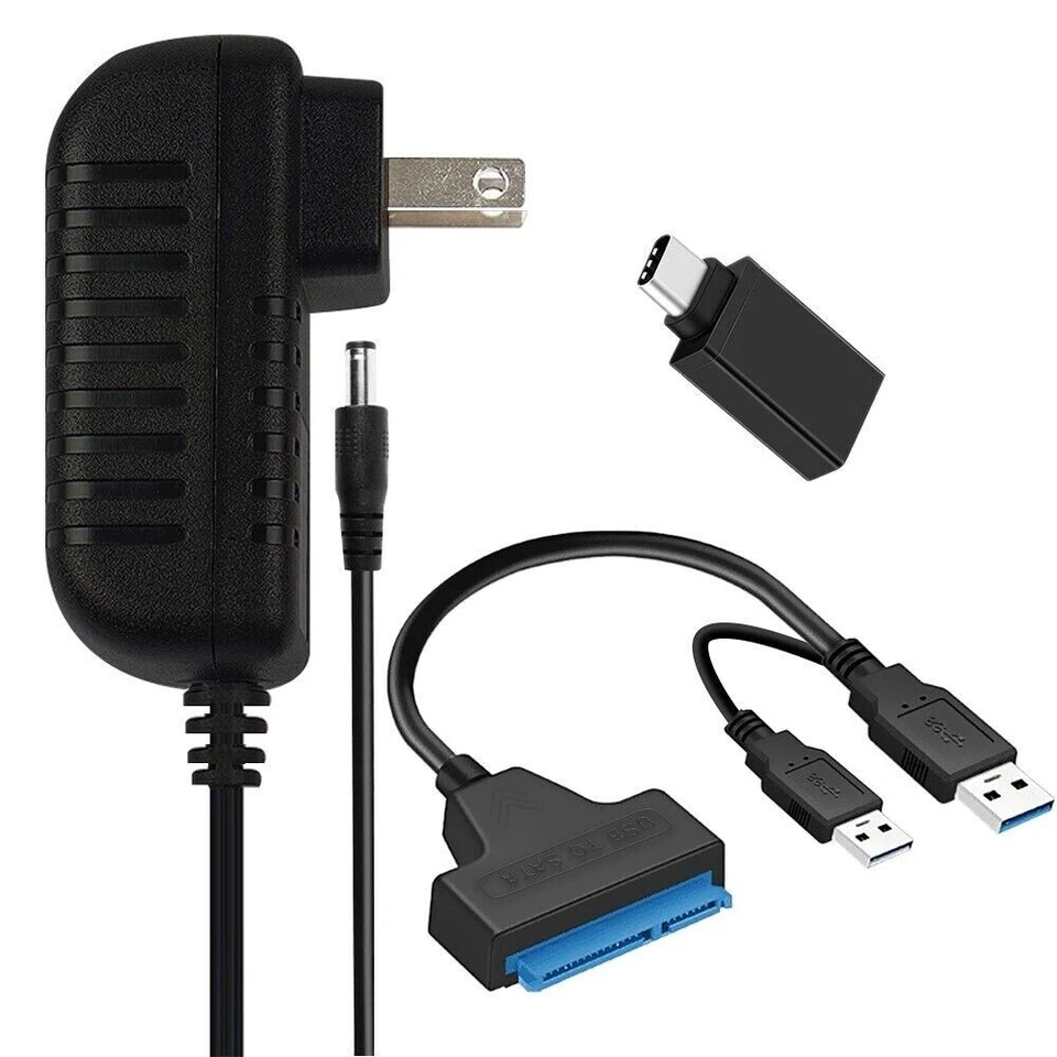 SATA to Type-C & USB 3.0 Adapter Cable For 3.5/2.5Inch SSD Drive HDD Disk Black - Image 1 of 1