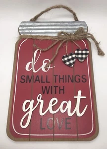 DO SMALL THINGS WITH GREAT LOVE Red Farmhouse Style Mason Jar Hanging Sign 10.5” - Picture 1 of 5