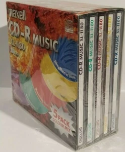 MAXELL CD-R MUSIC XL-II 80 VIERGE CD-R Digital Audio 80 min Pack 5 COULEUR - Zdjęcie 1 z 4
