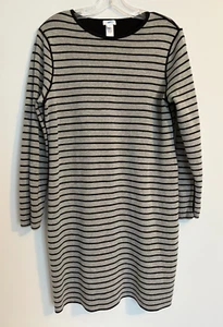 J Jill Reversible Black & Gray Striped Long Sleeve Sweater Dress Medium Petite - Picture 1 of 9