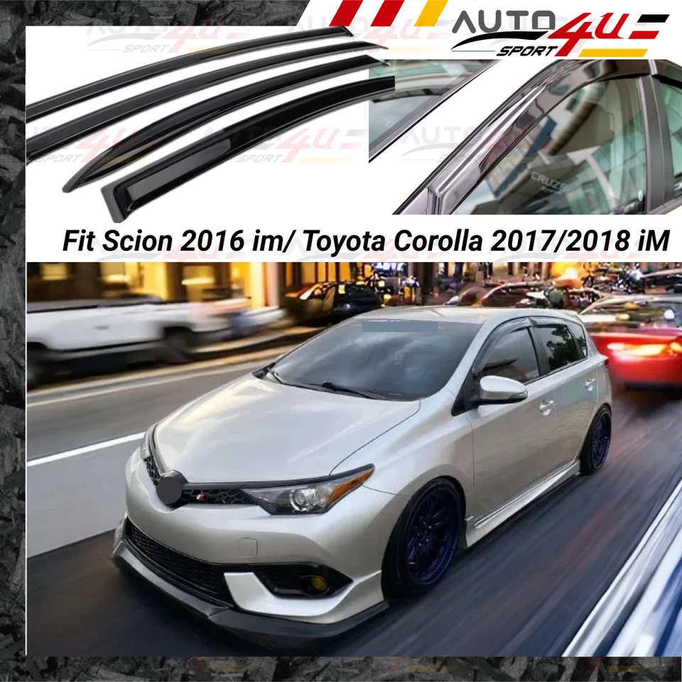 Fit Scion 2016 Toyota Corolla 2017/2018 iM SMOKED WINDOW VISOR RAIN VENT SHADE - Image 1 of 4
