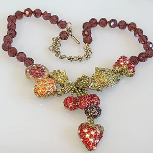 HEIDI DAVS GRAPE CRYSTAL FRUIT SALAD   BIB NECKLACE CHERRY PINEAPPLE  STRAWBERRY - Picture 1 of 24
