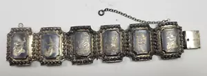 Brazalete antiguo Niello de plata de ley de 6 paneles hecho en dioses/diosas de Siam de 6" - Imagen 1 de 8