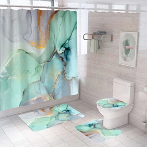 Alfombra de baño con dije verde cortina de mármol para ducha alfombra de baño cubierta de asiento de inodoro - Imagen 1 de 20