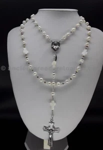 Pietra di Luna Perla 5 Decenni Perle Perle Rosario Cattolico, Pietra di Luna, Zircone, Fildişi - Foto 1 di 5