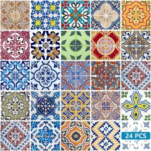 Mi Alma Backsplash Tile Stickers 24 PC Set Tiles Stickers Bathroom Kitchen Tile - Picture 1 of 2