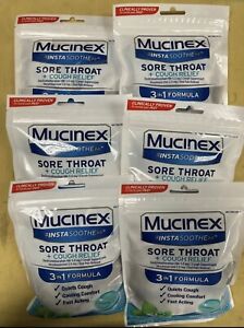 6 Pack Mucinex InstaSoothe Sore Throat + Cough Relief 40 Fresh Mint Drops Each