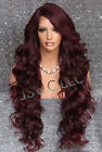 Human Hair Blend Mono Top Full Lace Front Wig Curly Burgundy Mix Heat OK WBPR