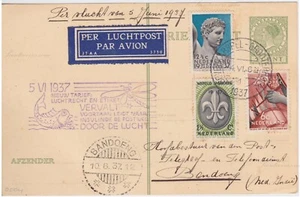 Postal stationery  Netherlands, 1937. Grootebroek to Bandoeng.  Air Mail  First  - Picture 1 of 3