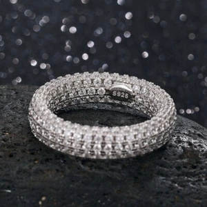 Brilliant Cut VVS Moissanite Studded 925 Silver Fully Iced Out Band Ring For Men - Picture 1 of 7