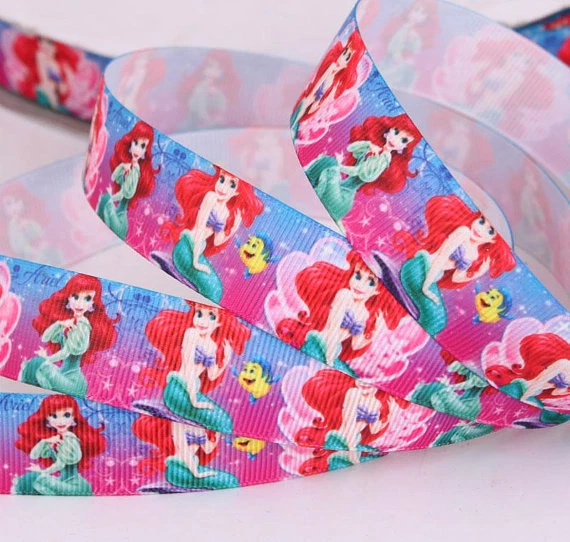 7/8 " 22mm DISNEY PRINCESS ARIEL PRINTED GROSGRAIN RIBBON/ 5YARDS/DIY HEADBAND - Image 1 of 1