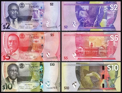 Juego de 3 piezas Belice 2 5 10 dólares 2025, UNC, P-73 74 75, letrero nuevo, fecha nueva Foto 1 de 4
