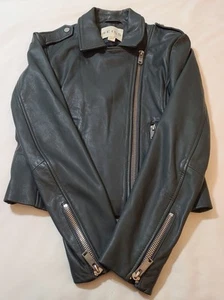 Reiss Geo Leather Biker MOTO Jacket Black Size US Small - Picture 1 of 12