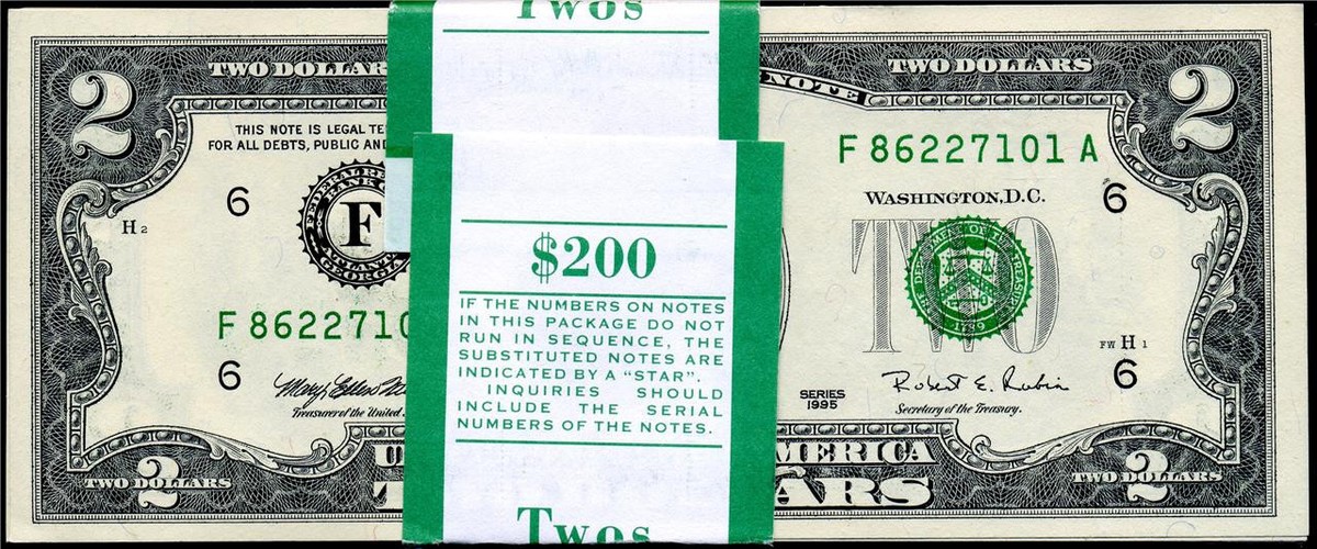 Uncirculated $2 1995 US Small Size Paper Money Notes for Uncirculated $2 1995 US Small Size Paper Money Notes for