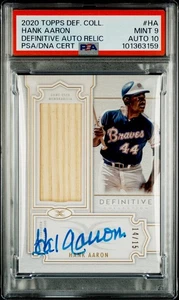 🔥POP 1💎 HANK AARON 2020 Topps Definitive True Game Used On Card AUTO PSA 9/10 - Picture 1 of 3