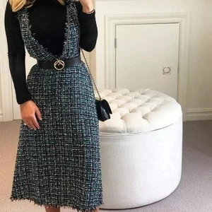 Vestido Zara Nuevo sin Etiquetas Verde Multi Tweed Elegante Tendencia General Línea A Midi Pequeño - Imagen 1 de 10