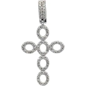 10k White Gold 0.44CT Diamond Cross Crucifix Pendant on Cord Necklace - Picture 1 of 3