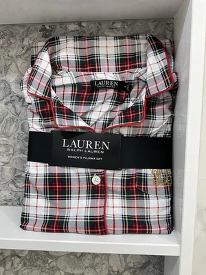 RALPH LAUREN размер M женщин пижамы брюки комплект слоновой кости красный клетку щеткой саржи новый - Изображение 1 из 4