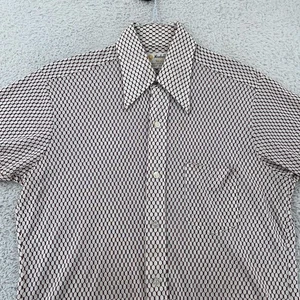 VIntage 70s Newberry Shirt Mens 15.5 M Burgundy White Geometric Short Sleeve - Picture 1 of 12