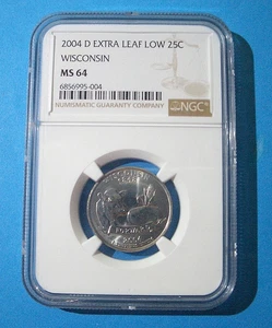 2004 D EXTRA LEAF LOW 25C WISCONSIN NGC MS64 - Picture 1 of 3