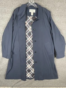 Vintage LL Bean Damen blau volle Länge Knopfleiste Trenchcoat Schottenkaro Futter L - Bild 1 von 8