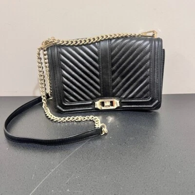 Bolso Bandolera Rebecca Minkoff Chevron Love Cuero Negro y Dorado Foto 1 de 4