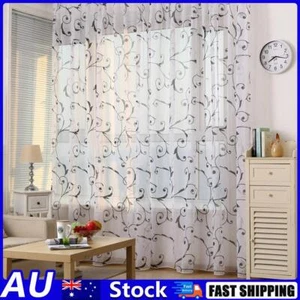 Transparent Voile Floral Print Curtains Bedroom Window Door Curtain (Black) AU - Picture 1 of 8
