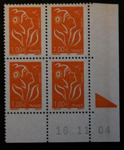 Bloc 4 timbres - Coin daté - Marianne de LAMOUCHE 1,00€ -Neuf **- YT3739 - 2005 - Picture 1 of 1