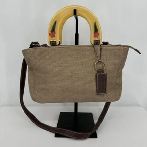 Vintage 90s Relic by Fossil Beige Woven Straw Purse w Dried Flower Resin Handles - Picture 1 of 12