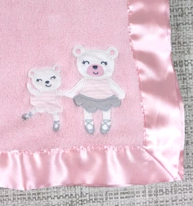 Carters Baby Blanket Satin Trim Pink Ballerina Ballet Bears Security Lovey 28x29 - Picture 1 of 6