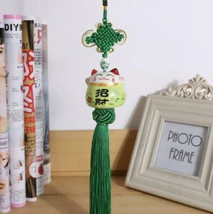 Keramik Maneki Neko Glückskatze hängend Haus/Auto Anhänger Charm Feng Shui Anhänger - Bild 1 von 24