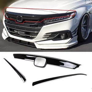 Hood Grille Cover Gloss Black Grill Trim 3PCS For Honda Accord 2021-2022 - Picture 1 of 4