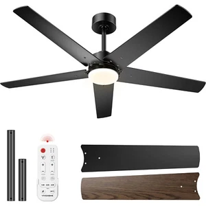 52 inch Black Ceiling Fan with Light & Remote 6+1 Speeds, 3CCT, Reversible Motor - Picture 1 of 7